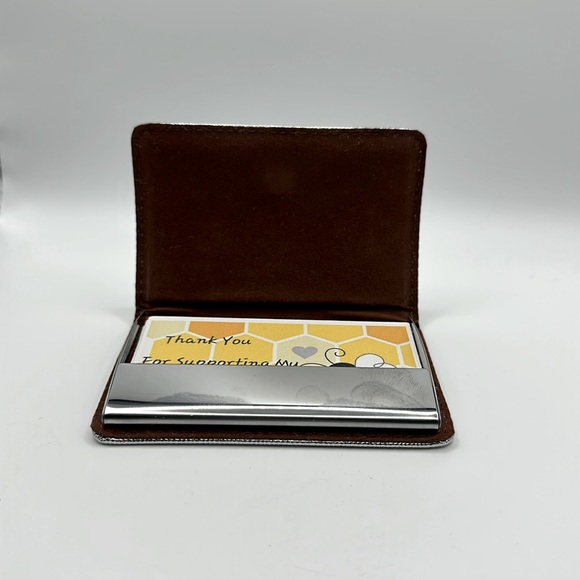 Card Holder-Excellent Condition-Silver w/brown velvet interior-magnetic closure - Picture 2 of 4